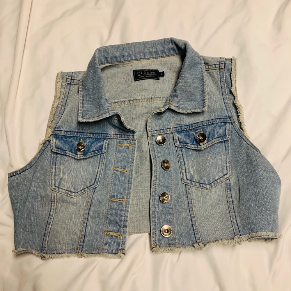 Cropped Denim Vest